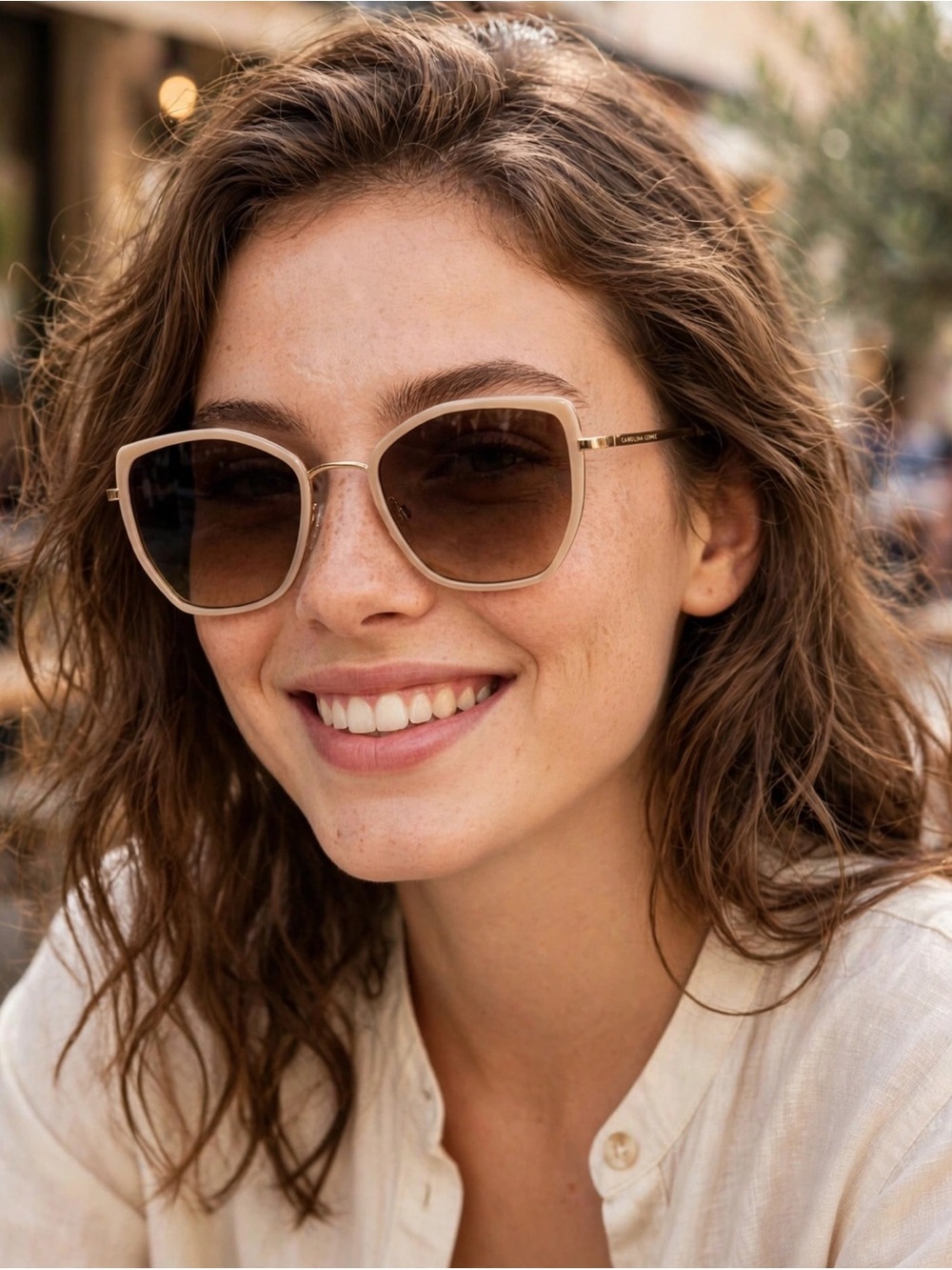 Carolina Lemke Berlin Lolla Sunglasses Beige Brown Stripes NWT